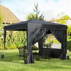 10 x 10 ft Pop Up Canopy Tent with Sidewalls, UPF50+ Outdoor Portable Instant Canopy Shelter with Carry Bag, Black