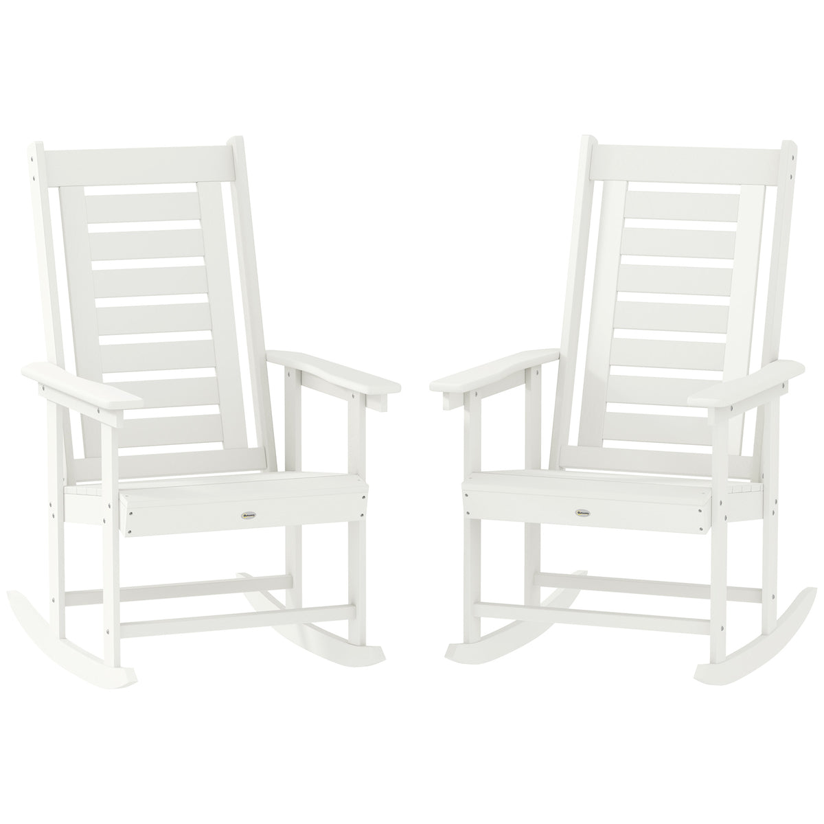 2 Pieces Outdoor Rocking Chairs, HDPE Patio Rockers with 28" High Back, Wide Armrests for Porch Backyard, White