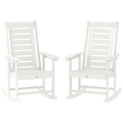 2 Pieces Outdoor Rocking Chairs, HDPE Patio Rockers with 28" High Back, Wide Armrests for Porch Backyard, White