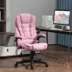 6 Point Vibrating Massage Office Chair with Heat, Linen High Back Massage Desk Chair with Reclining Backrest, Pink