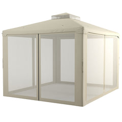 9.6' x 11.6' Patio Gazebo Outdoor Canopy Shelter with 2-Tier Roof and Netting, Steel Frame for Garden, Cream White