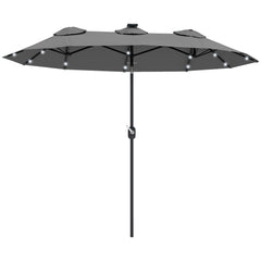 Double-sided Patio Umbrella, 9.7' Outdoor Umbrella with Tilt and Crank, LED Solar Light and 12 Ribs, Gray