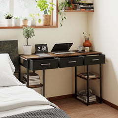 47" Small Computer Desk, Writing Desk with Fabric Drawers, Home Office Desk with Adjustable Shelves, Rustic Brown