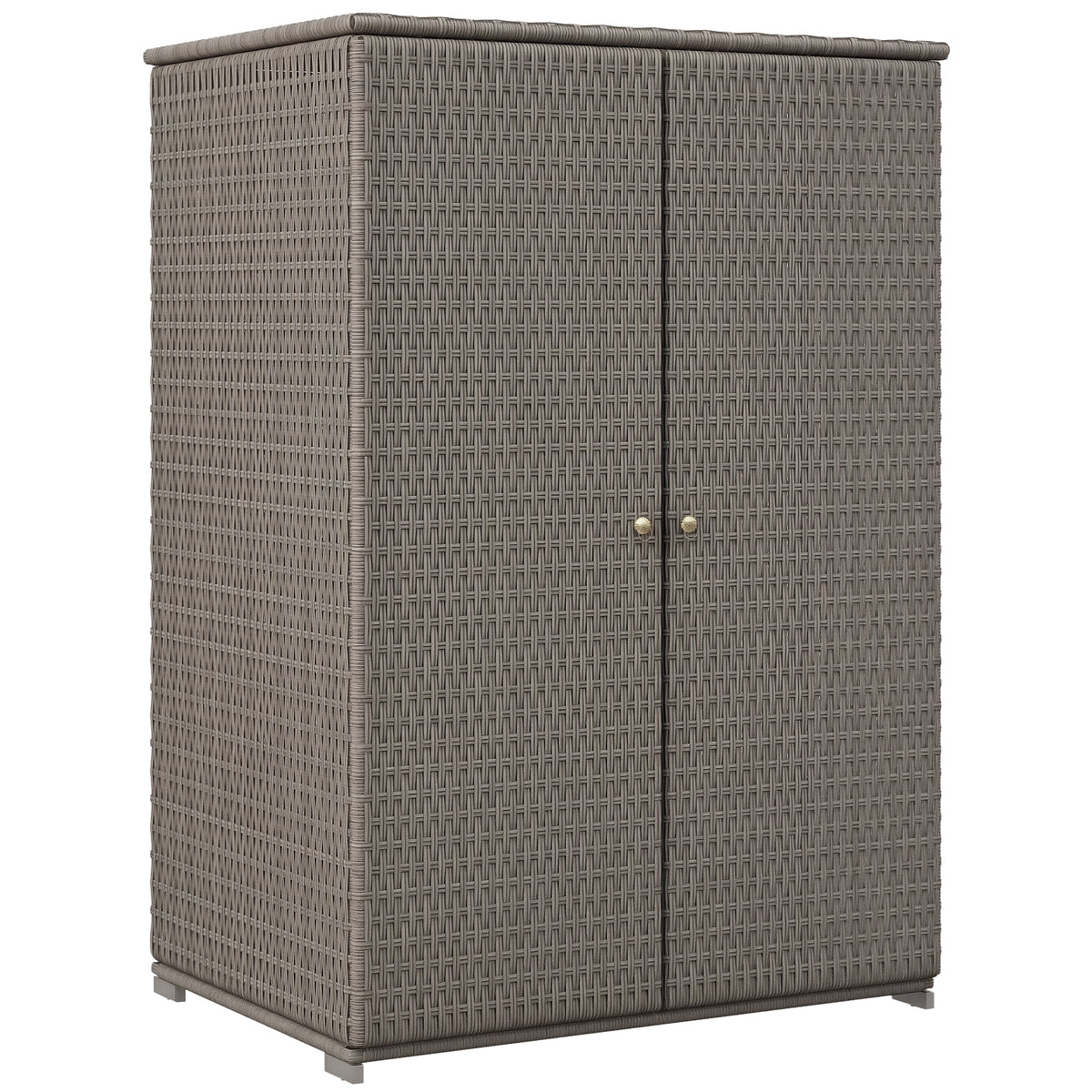 Outdoor Storage Cabinet with Shelves, Rattan Pool Towel Storage Cabinet with Removable Shelf & Drawer, Dark Gray