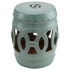 14" x 17" Ceramic Garden Stool with Double-Coin Knotted Ring Design & Strong Glazed Material, Decorative Outdoor Stool, Home Collection, Antique Blue