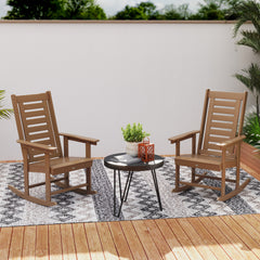 2 Pieces Outdoor Rocking Chairs, HDPE Patio Rockers with 28" High Back, Wide Armrests for Porch Backyard, Brown