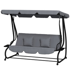 Free Standing Swing Bench, Porch Swing with Stand, Adjustable Canopy, Cushion and Pillows, Dark Gray