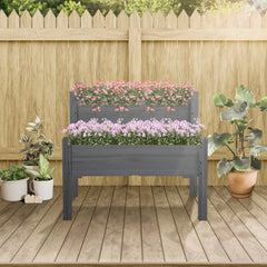 34"x34"x28" Raised Garden Bed 2-Tier Wooden Planter Box for Backyard, Patio to Grow Vegetables, Herbs and Flowers, Gray