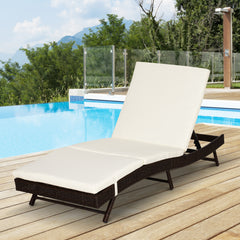 Patio Chaise Lounge, Pool Chair with 5 Position Adjustable Backrest & Cushion, Outdoor PE Rattan Wicker Sun Tanning Seat, 78.75" x 28" x 35", Coffee