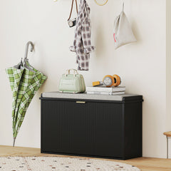 Shoe Storage Bench with Padded Seat Cushion and Flip-Drawer, Entryway Bench, Shoe Cabinet, 31.5x10.2x18.7 Inches, Black