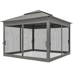 Outdoor Patio Pop Up Canopy Gazebo Shelter with Zipper Netting, Carry Bag, 11' x 11', Dark Gray