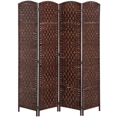 Room Divider 4 Panel, 6FT Tall Folding Privacy Screen, Freestanding Hand-Woven Partition for Room Separation with 360° Hinges, Paper Rope Diamond Weave, Brown