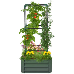 Galvanized Planter Box, 24" x 24" x 55" Raised Garden Bed with Tomato Cage for Climbing Vines, Green