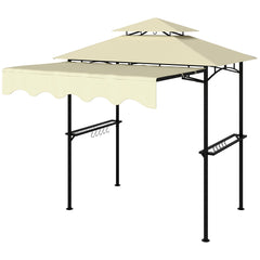 8' x 7.6' Outdoor Grill Gazebo, Barbecue Gazebo Shelter with Side Awning, 2 Side Shelves and 6 Hooks, Beige