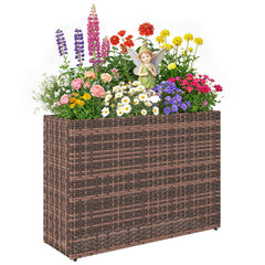 Tall Rectangular Planter with Removable Liner, Holes, PE Wicker Large Planter Box for Indoor Outdoor Plants, Brown