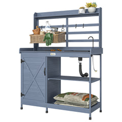 Wooden Potting Bench with Storage, Sink, Water Tap for Backyard, Patio, Balcony, Gray