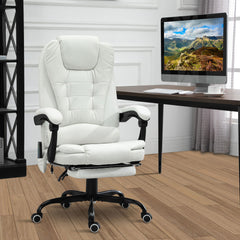 7-Point Vibrating Massage Office Chair High Back Massaging Office Desk Chair with Lumbar Support, Footrest, White