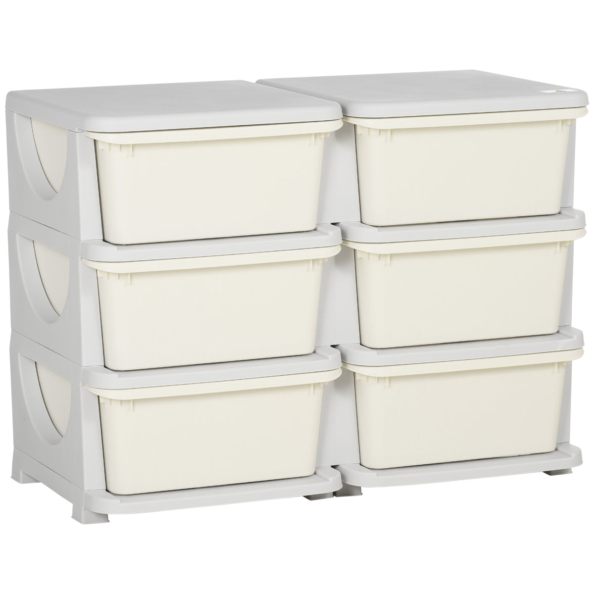 Qaba 3 Tier Kids Storage Unit, Toy Organizers and Storage with 6 Drawer Chest for Kids Bedroom Nursery Kindergarten Living Room for Boys Girls Toddlers, Cream White