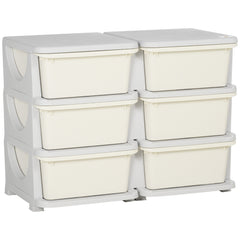 Qaba 3 Tier Kids Storage Unit, Toy Organizers and Storage with 6 Drawer Chest for Kids Bedroom Nursery Kindergarten Living Room for Boys Girls Toddlers, Cream White