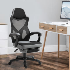 Home Office Chair Adjustable Height Recliner with Retractable Footrest, Mesh Back - Grey