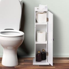 Small Toilet Paper Cabinet, Bathroom Corner Cabinet with Doors and Shelves for Paper Shampoo, White