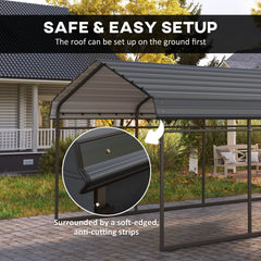 12' x 20' Metal Carport, Heavy Duty Garage Car Canopy with Galvanized Metal Roof and Removable Sidewalls, Dark Gray