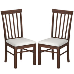Wooden Dining Chairs Set of 2, Farmhouse Upholstered Kitchen Chairs with Rubber Wood Frame, Dark Brown and Beige