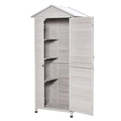 Wooden Garden Cabinet 4-Tier Storage Shed Lockable Organizer w/ Foot Pad Handle