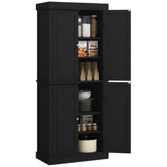 72" Kitchen Cabinet, Pantry Storage Cabinet with Doors and Shelves, Freestanding Food Pantry Cabinet, Black Wood Grain