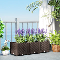 Plastic Raised Garden Bed, 4 x 1 x 1 ft Outdoor Flower Box with Drainage Holes for Vegetables, Herbs, Brown