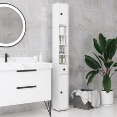 71" Small Bathroom Storage Cabinet, Narrow Toilet Paper Cabinet with Open Shelves, 2 Cabinets, Adjustable Shelves, White