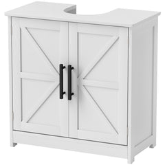 Farmhouse Pedestal Sink Storage Cabinet, Bathroom Sink Cabinet with 2 Barn Doors and Adjustable Shelf, White
