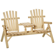 2-Seat Wooden Adirondack Chair, Patio Bench with Table, Outdoor Loveseat Fire Pit Chair for Porch, Backyard, Deck, Natural