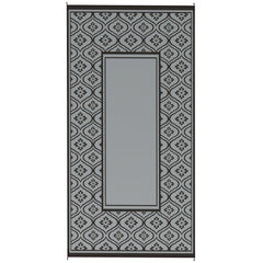 Reversible Outdoor Rug, Waterproof Plastic Straw with Carry Bag, 9' x 18', Black & Gray Gourd Border