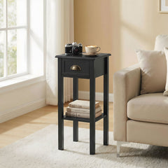 2-Tier Side Table with Drawer and Shelf, End Table for Living Room and Hallway, Black