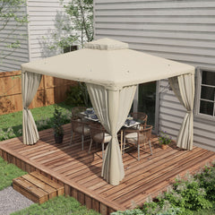 9.6' x 11.6' Patio Gazebo Outdoor Canopy Shelter with 2-Tier Roof and Netting, Steel Frame for Garden, Cream White