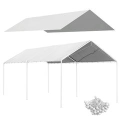10 x 20ft Carport Roof, UV Resistant Canopy Replacement Cover with Ball Bungee Cords, White