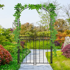 Garden Arch Arbor with Gate, Metal Arch Trellis, Garden Archway for Climbing Vines, Wedding Ceremony Decoration, Black