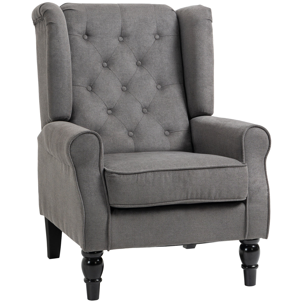 Wingback Accent Chair for Living Room, Button-Tufted Lounge Chair with Round Armrests and Wood Legs, Dark Gray