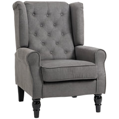 Wingback Accent Chair for Living Room, Button-Tufted Lounge Chair with Round Armrests and Wood Legs, Dark Gray