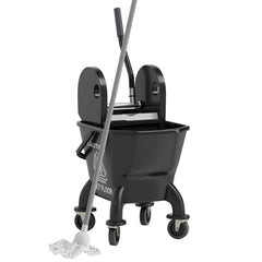 Mop Bucket with Wringer on Wheels for Floor Cleaning, 27.5 Quart Down Press Wringer with Handle and Mop, Black