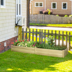 96" x 24" x 10" Wooden Raised Garden Bed with 2 Planter Boxes and Non-woven Fabric Liner for Patio, Natural