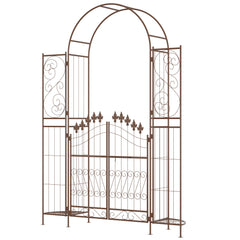 Metal Garden Arbor, Garden Arch with Gate, Planter Shelves for Climbing Vines, Ceremony, Weddings, Party, Garden