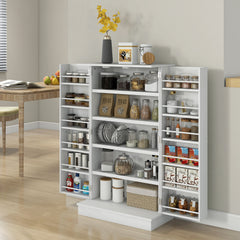 Freestanding Kitchen Pantry Cabinet, Kitchen Cabinet with 12 Door Shelves, Double Doors, 5-tier Shelving, Paper White