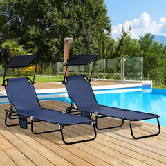 Chaise Lounge Pool Lounge Chairs Set of 2,Outdoor Sun Tanning Chairs,Reclining Back,Steel Frame and Side Pocket,Blue