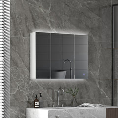 Bathroom Mirror Cabinet with Light, Bathroom Storage Cupboard with USB Charge, Adjustable Shelf, 35.5"W x 25.5"H, White