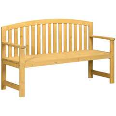 56" Outdoor Wood Bench, 2-Seater Garden Bench with Backrest and Armrest, Patio Bench for Patio, Porch, Poolside, Balcony, Natural