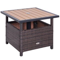 22" Outdoor Side Table with Umbrella Hole, Rattan Wicker End Table with Sand Bag and Steel Frame for Outdoor, Patio, Garden, Backyard, Brown & Light Yellow