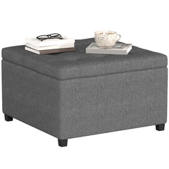 Round Storage Ottoman Bench, Button Tufted Ottoman with Flip Top for Living Room, Entryway and Bedroom, Gray