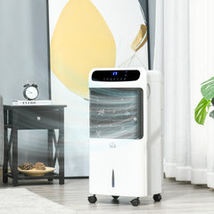 3-In-1 Ice Cooling Fan, Mobile Evaporative Air Cooler with Remote, Timer, Oscillating for Home Office, Bedroom, White